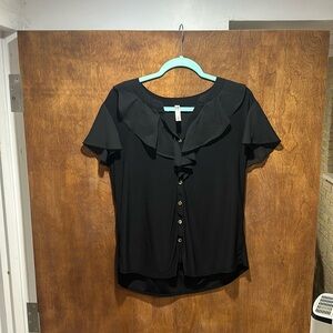 Black. Sheer blouse. Button down front